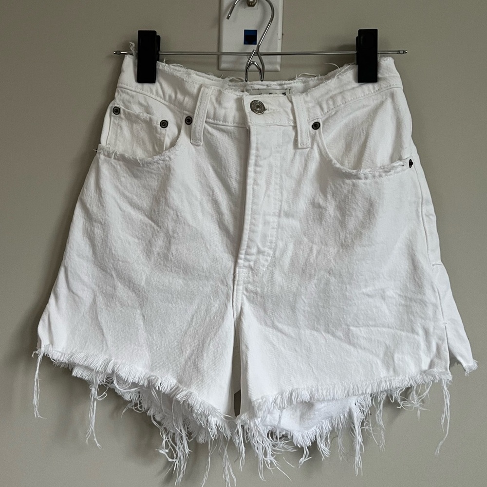 Abercrombie curve love high rise white denim shorts
